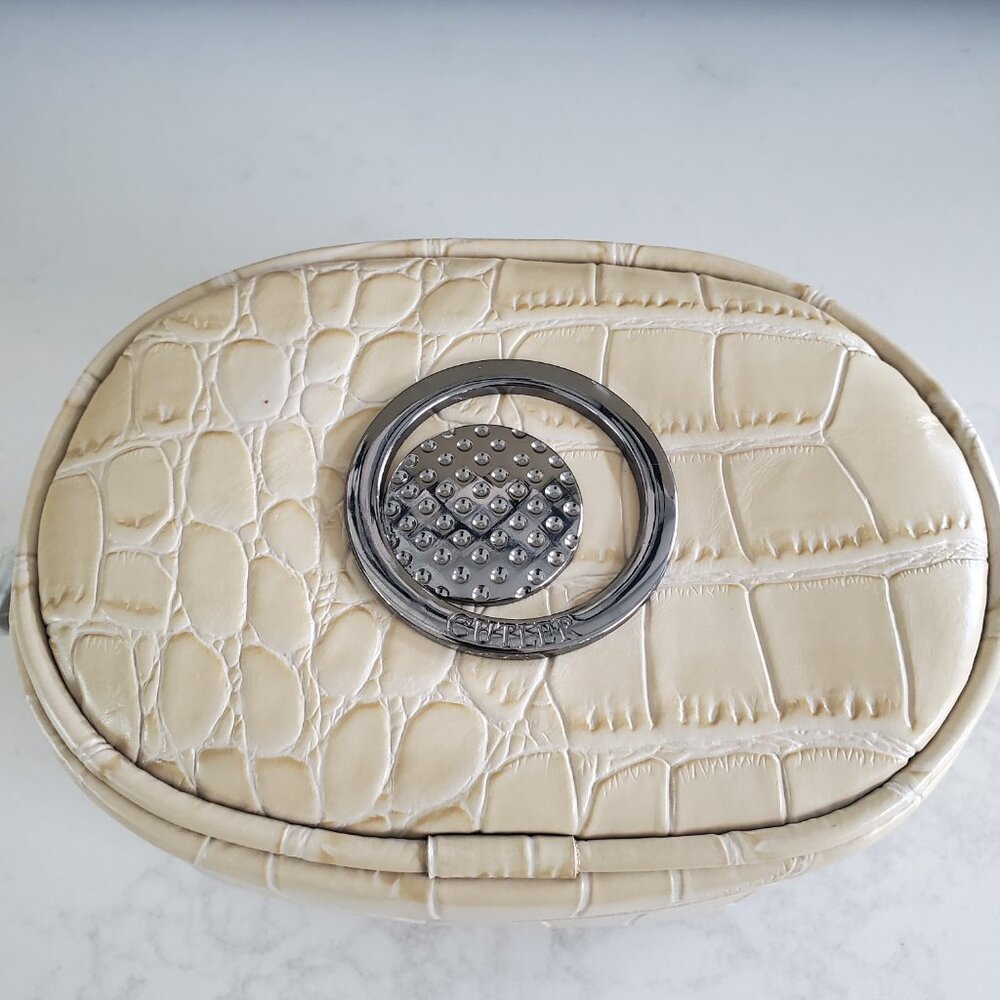 Cutler Cream & Navy Croc Embossed Travel  Bowling Bag Duffle Style Satchel Bag - Picture 13 of 15